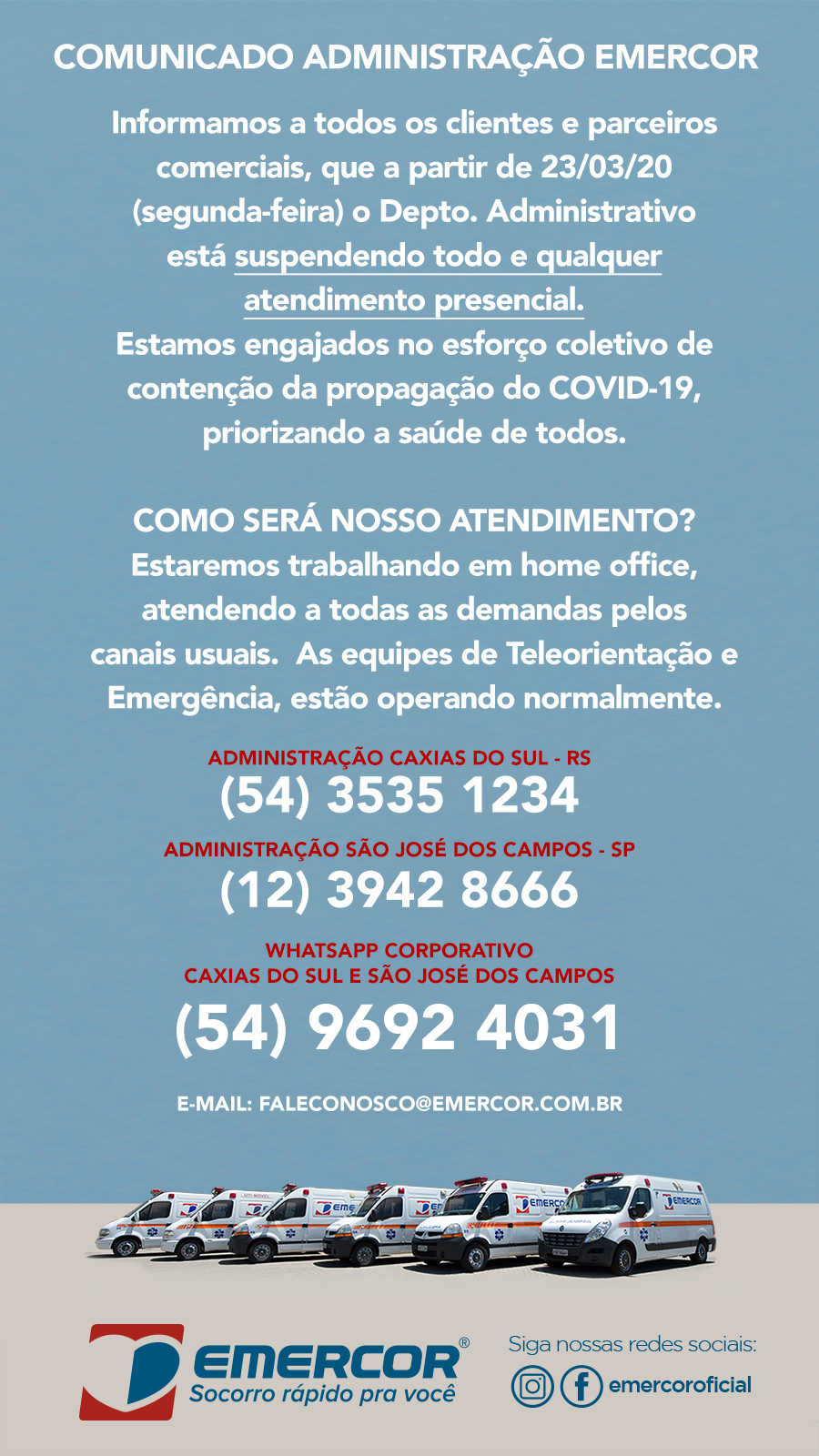 Comunicado Administração Emercor – Emercor